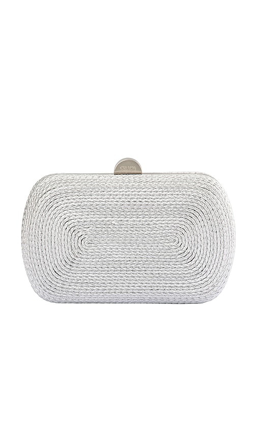 Martina Coiled Rope Clutch in Metallic Silver.