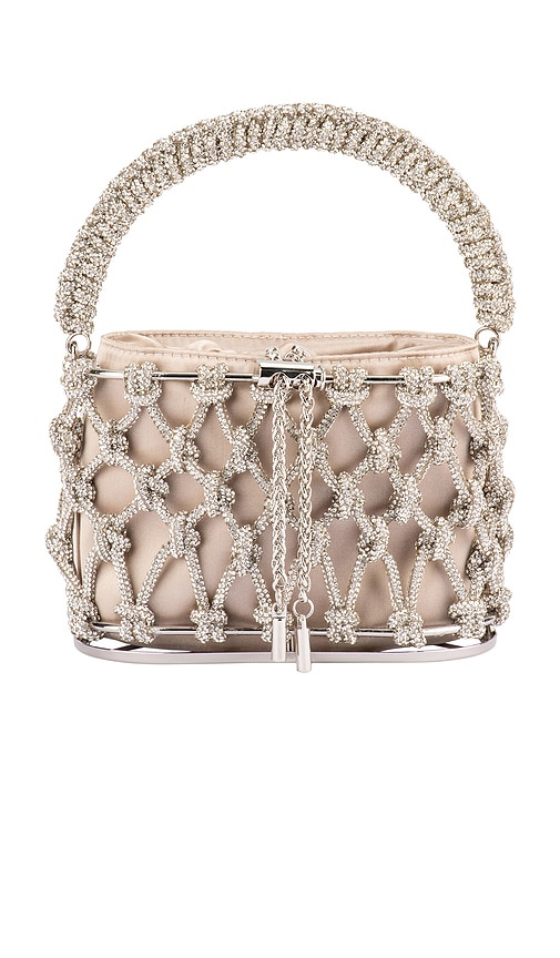 olga berg Amelia Crystal Cage Bag in Natural