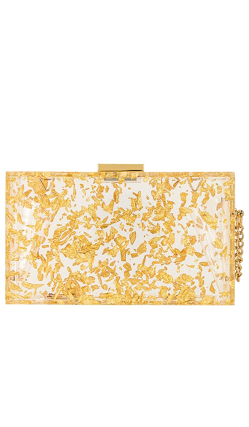 olga berg Carmella Metallic Foil Box Clutch in Gold