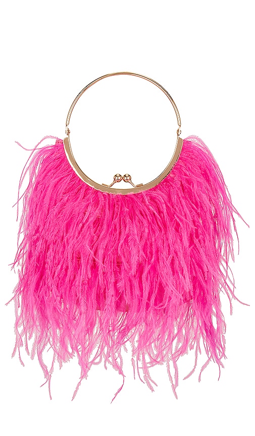 Olga Berg Penny Feathered Frame Bag In Pink