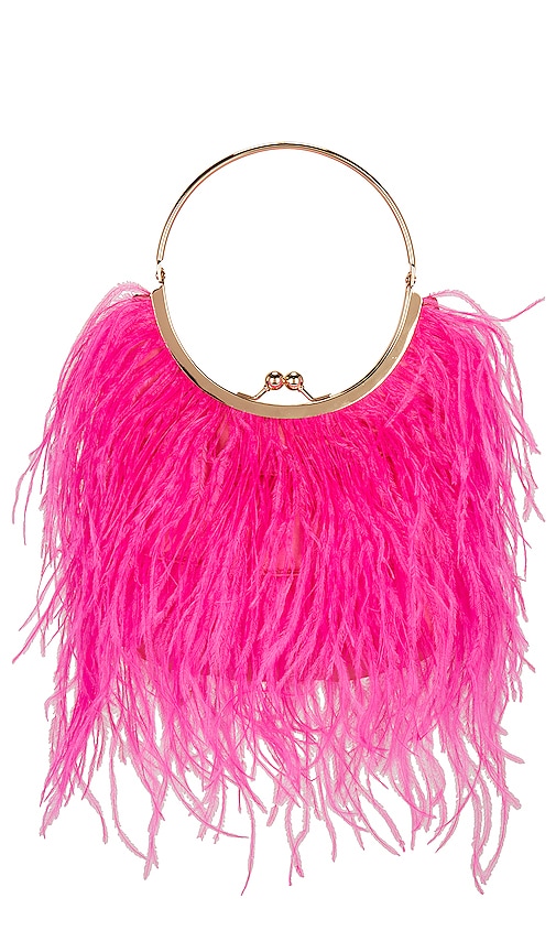Shop Olga Berg Penny Feathered Frame Bag In Pink