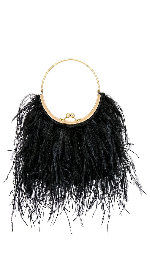 Shop Olga Berg Penny Feathered Frame Bag In Black