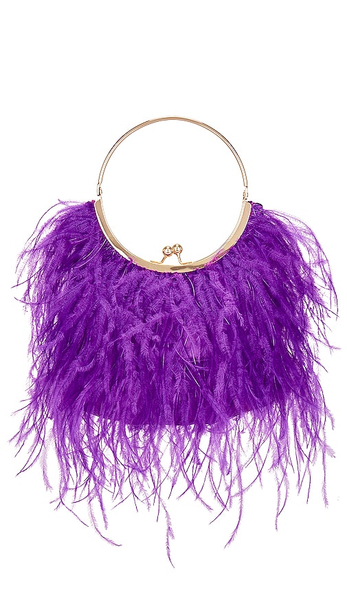 Shop Olga Berg Penny Feathered Frame Bag In Purple