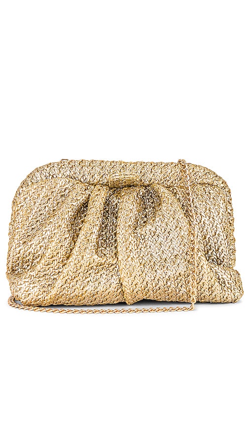 Shop Olga Berg Stevie Pleated Woven Clutch In Gold