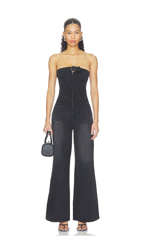 One Teaspoon Dark Angel Strapless Wide Leg Denim Jumpsuit