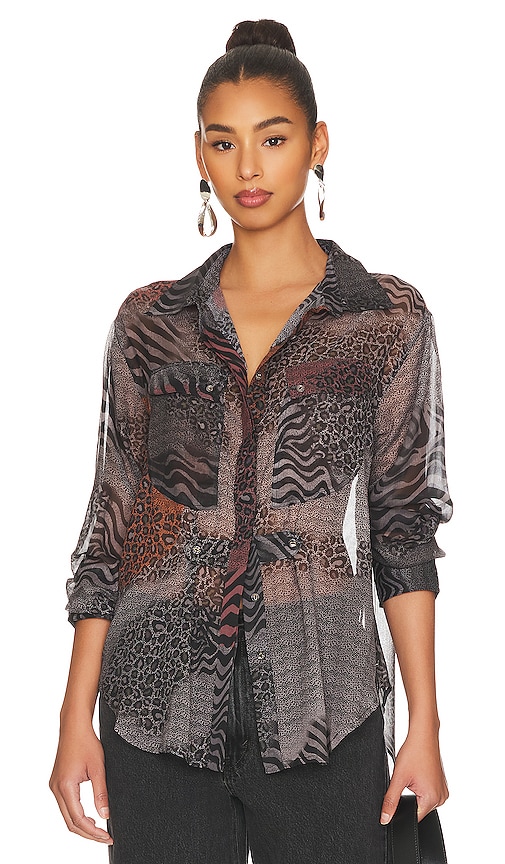 One Teaspoon Dilema Sheer Utility Shirt in Animal