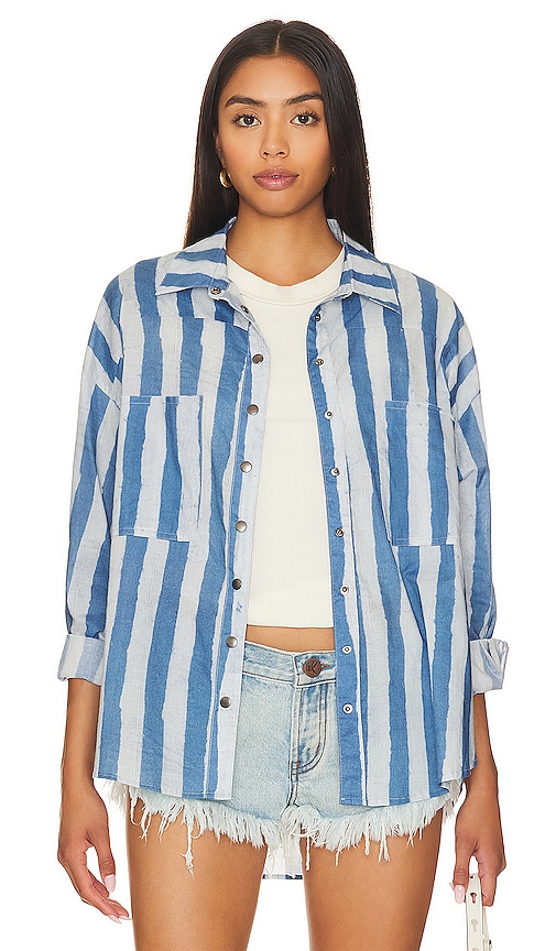 One Teaspoon Daria Shirt In Blue Stripe