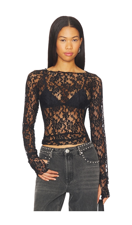 One Teaspoon Wednesday Lace Long Sleeve Top In Black
