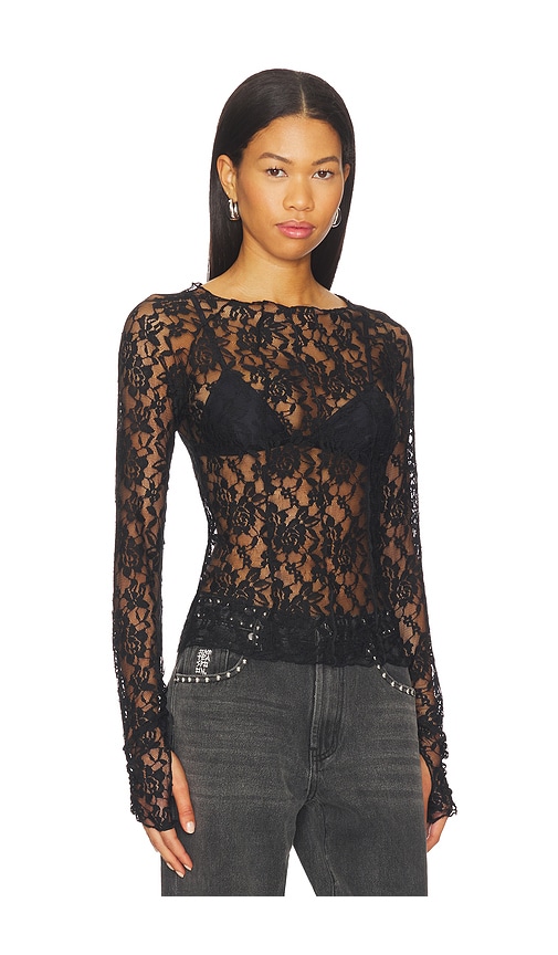 One Teaspoon Wednesday Lace Long Sleeve Top In Black