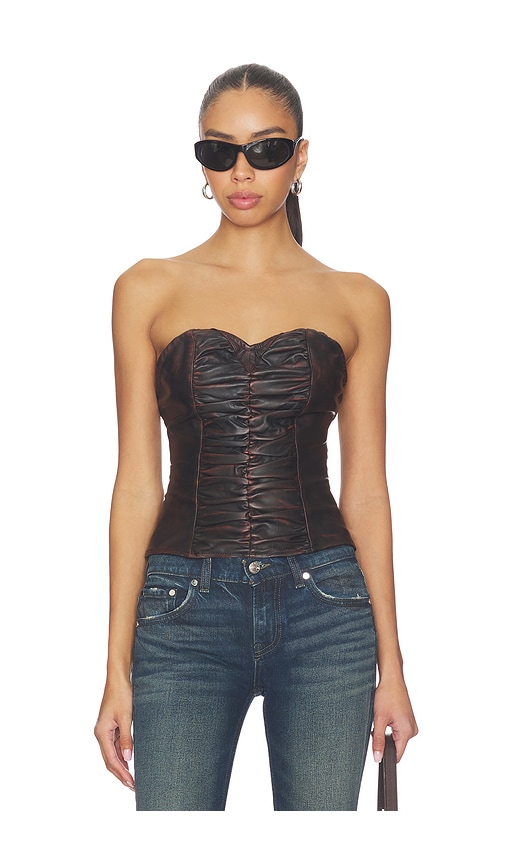 One Teaspoon Leather Strapless Bustier Top
