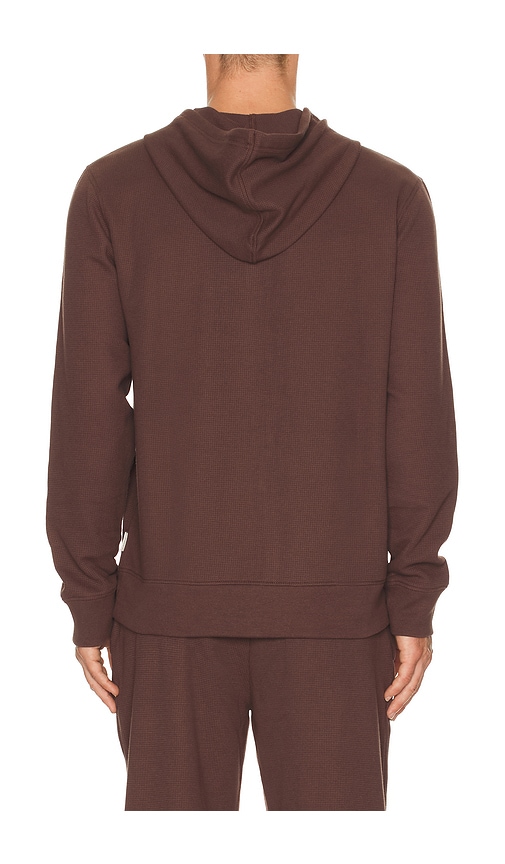 Onia Waffle Half Button Hoodie In Brown