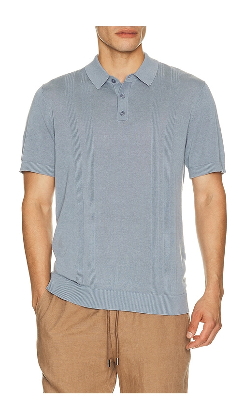 onia Silk Ribbed Knit Polo Shirt en Blue. Taille S. Also en M, L, XL/1X.