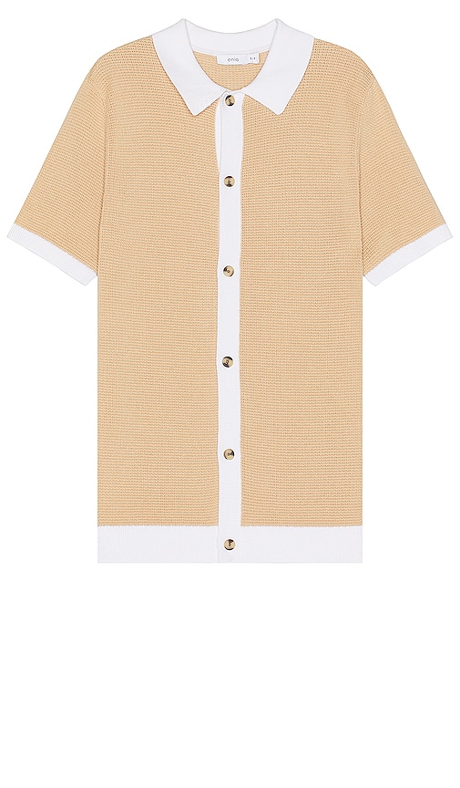 Onia Cotton Textured Button Up Shirt Ys2 In Beige