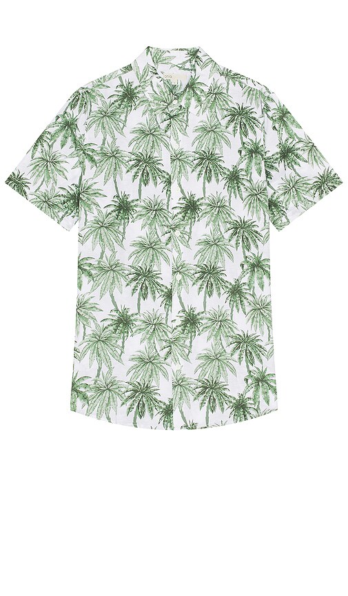 onia Jack Air Linen Jungle Palms Shirt in White & Multi