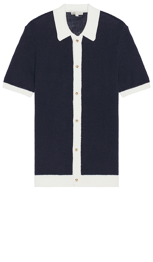 Onia Short Sleeve Button Up Shirt In Deep Navy & White