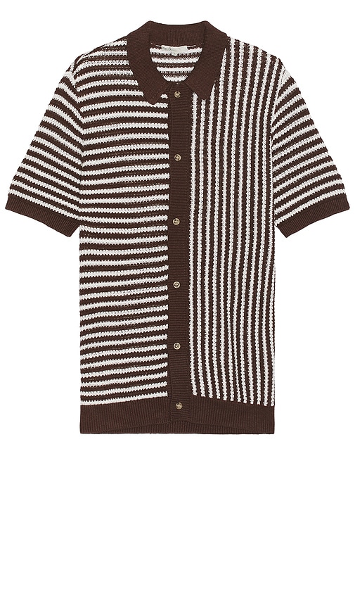 Onia Short Sleeve Button Up Shirt In Chocolate & White
