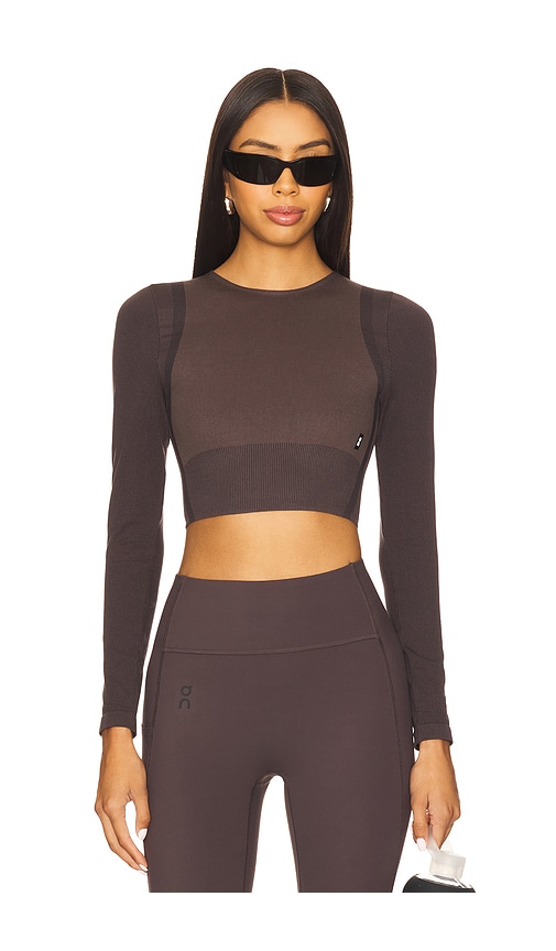 On Studio Knit Crop Lg Sleeve Top In Brown
