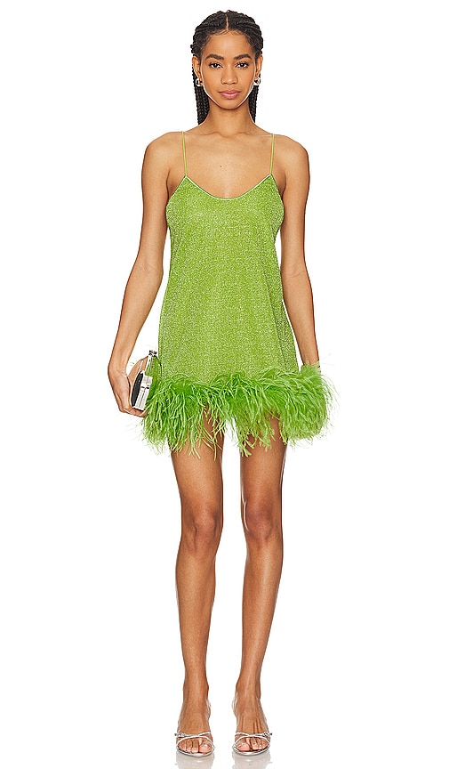 Oseree Lumiere Plumage Mini Dress in Lime