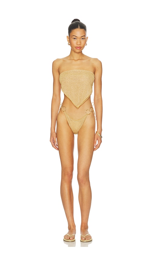 Oseree Lumiere Ring Bandana Bikini Set In Gold