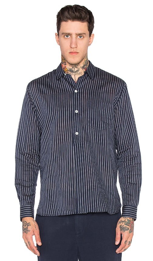 Our Legacy Fine Overshirt in Blue Silk Stripe