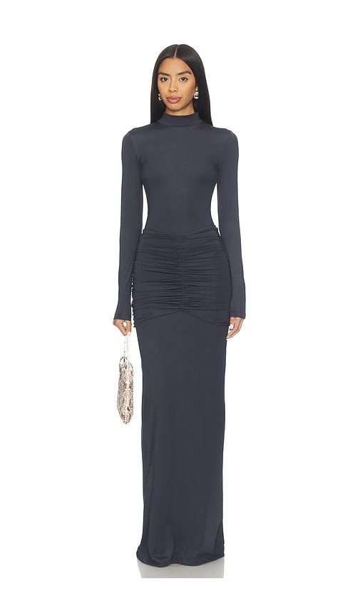 charcoal grey ribbed long sleeve bardot ruched bodycon dress Ruched Bardot A Line Dress Grey Blue