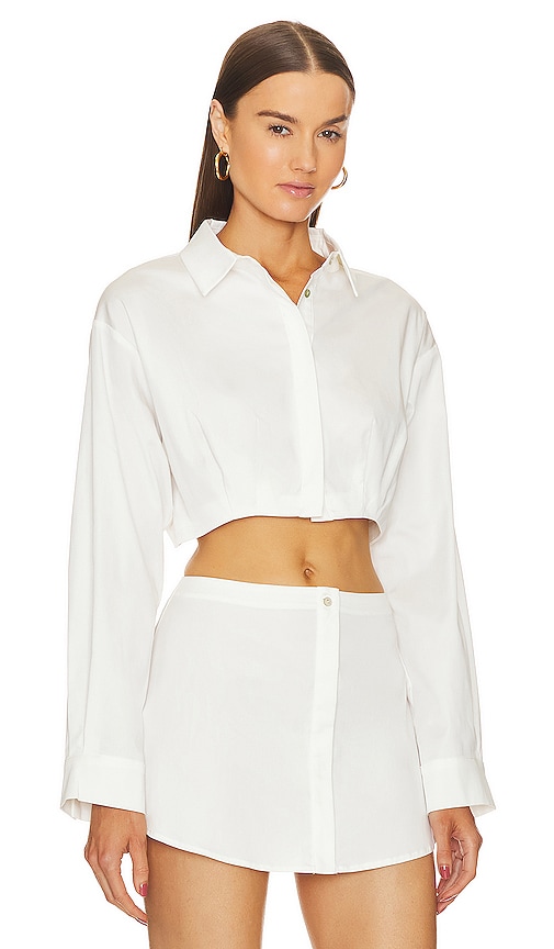 Shop Ow Collection Bella Crop Shirt In White