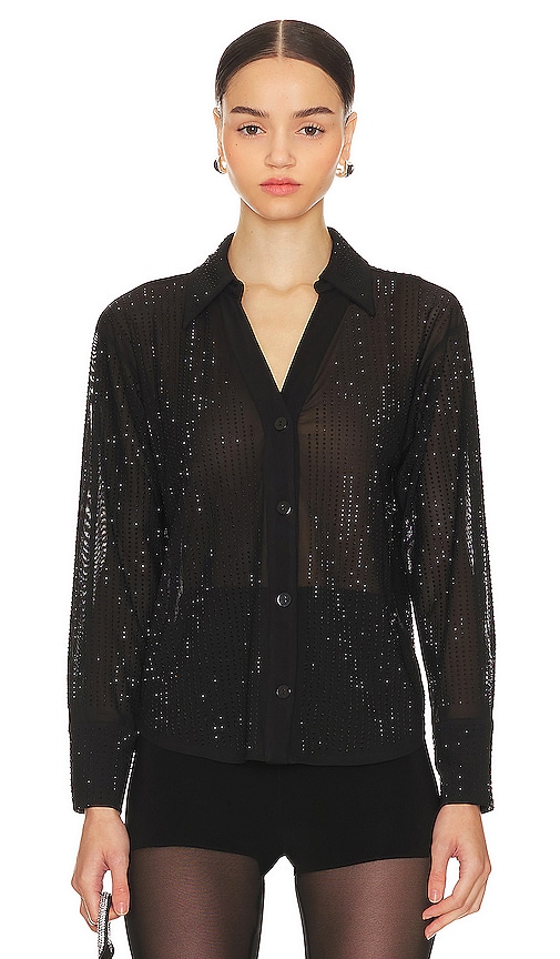 Ow Collection Opal Rhinestone Shirt In Back Caviar
