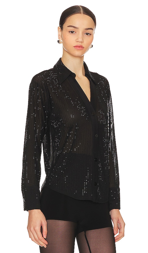 Shop Ow Collection Opal Rhinestone Shirt In Back Caviar