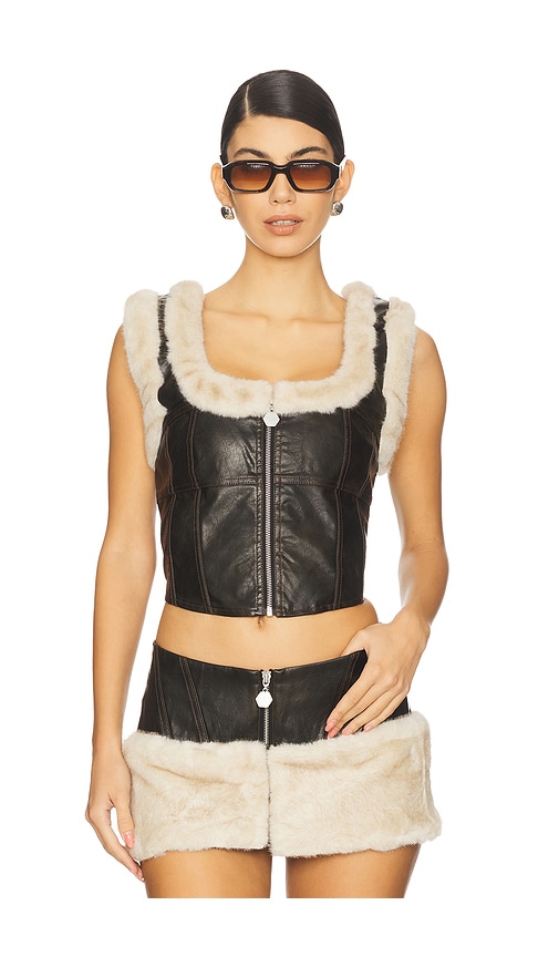Ow Collection Kendra Top With Faux Fur Trim In Black