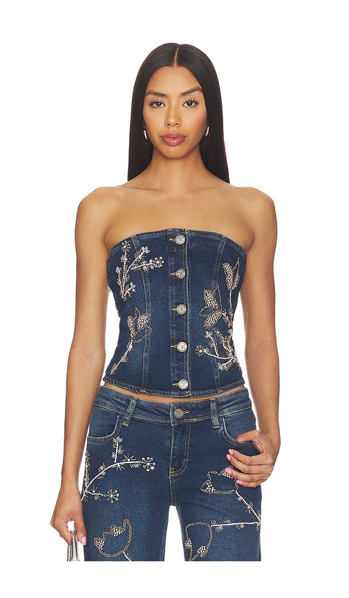 OW Collection Nova Embellished Denim Top | Thumbnail 3