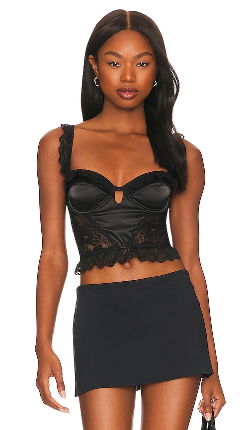 OW Collection Rosette Bustier Top in Black Caviar