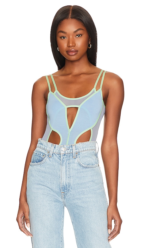 Ow Collection Yasmin Bodysuit In Clear Sky & Mellow Green