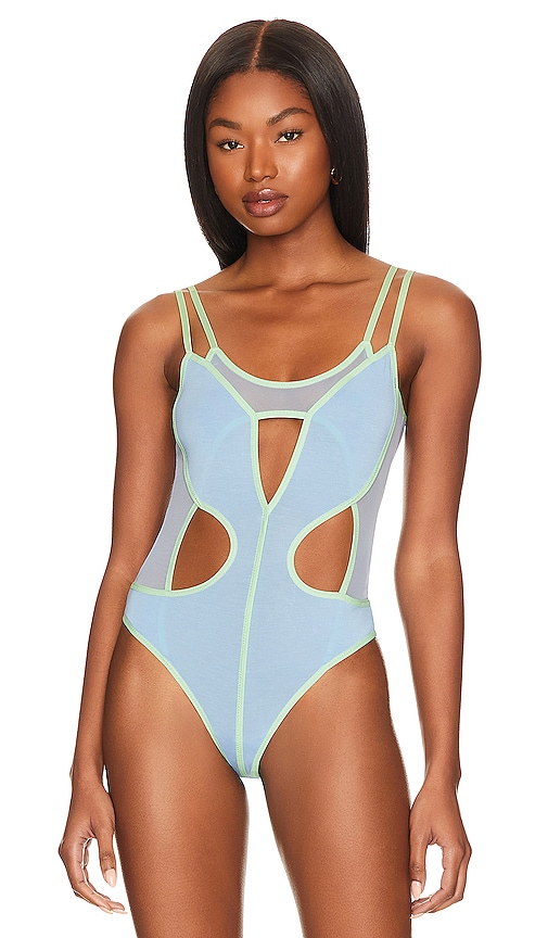 Shop Ow Collection Yasmin Bodysuit In Clear Sky & Mellow Green