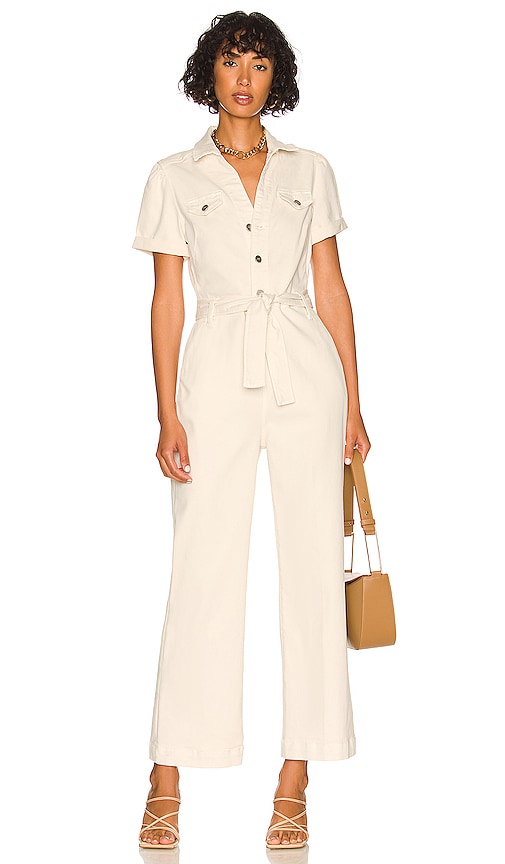 Shop Paige Anessa Puff Sleeve Jumpsuit In Cream