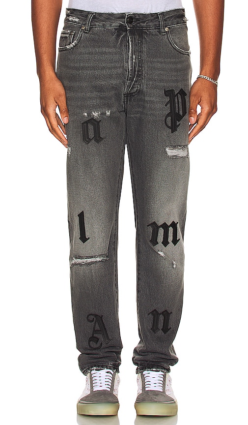 Palm Angels Logo Patch Classic 5 Pocket Pant in Medium Grey