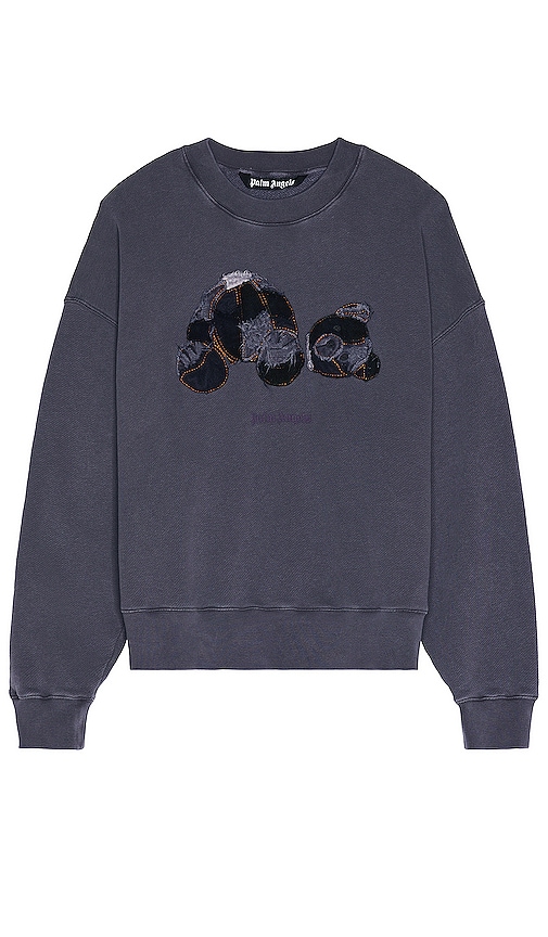 Palm Angels Patchwork Ripped Bear Crew Neck in Indigo | REVOLVE