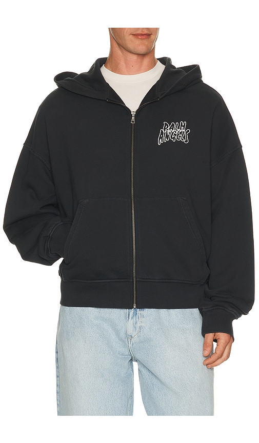 Palm Angels Palm Leaf Zipped Loose Hoodie in Black & Multicolor