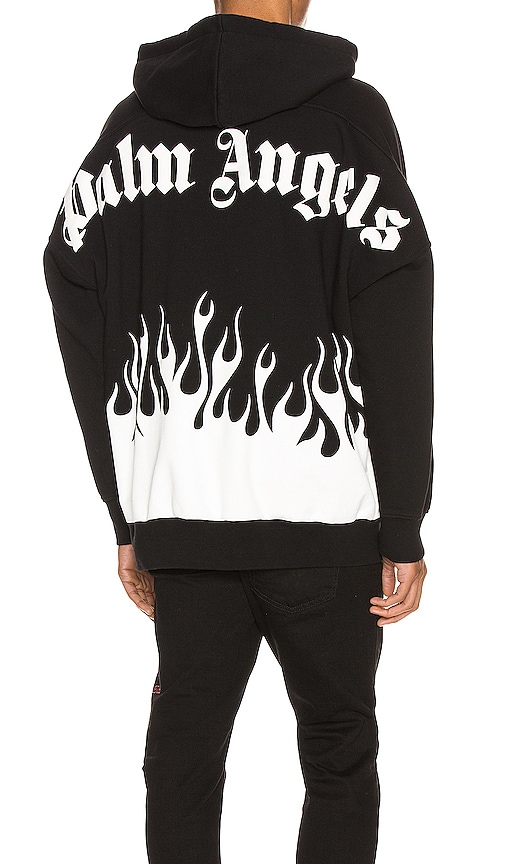 Palm Angels Burning Logo Hoodie in Black & White | REVOLVE