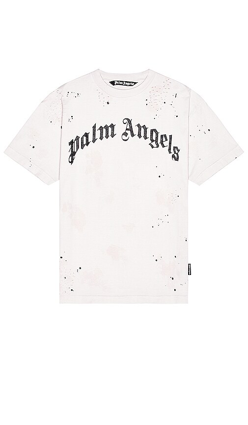 Palm Angels Glittered Logo Classic Tee in Off White