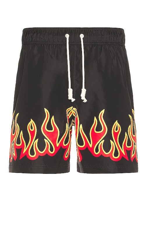 Palm Angels Burningflames Swimshort in Black & Red