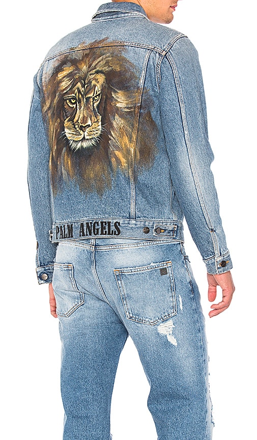 denim jacket with lion on back