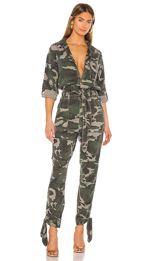 camo jumpsuit with patches