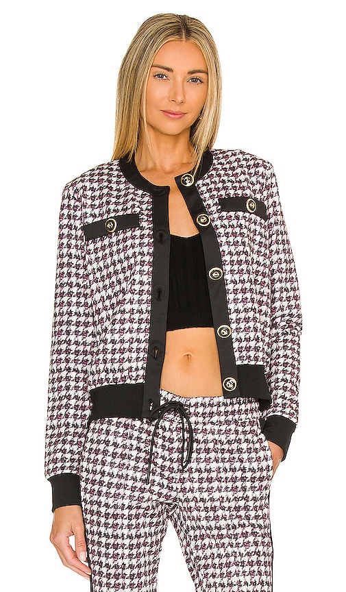 Pam & Gela Crop Buttoned Jacket in Pink Tweed Print