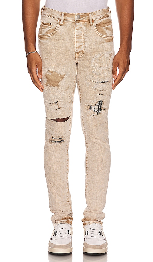 Purple Brand Heavy Repair Plaid Patch Pant in Beige