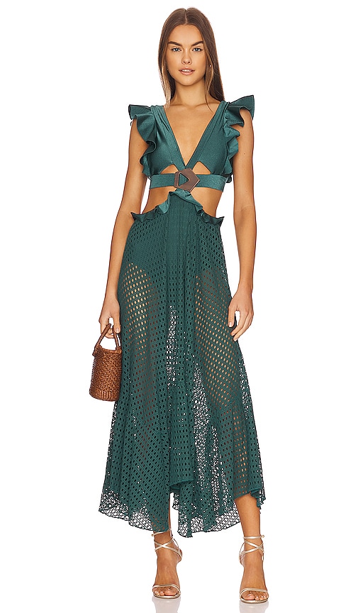 alessandra ambrosio green dress PatBO x Alessandra Ambrosio Cut Out Beach Dress in Palace Green