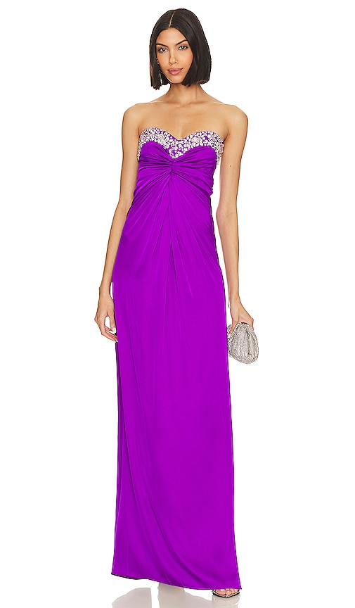 Patbo Hand-beaded Strapless Gown In Purple