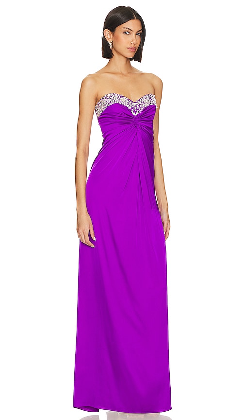 Shop Patbo Hand-beaded Strapless Gown In Purple