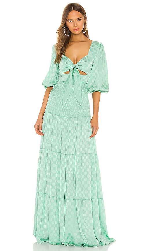 Satin Dot Ruched Maxi Dress