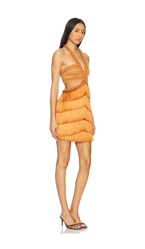Patbo Pampas Fringe Mini Dress In Metallic Bronze