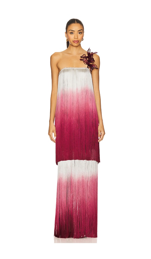 Fringe Strapless Gown in Red. - size 8 (also in 0, 2, 6)